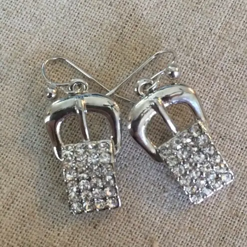 Silver Tone Crystal Drop Buckle Design Earrings