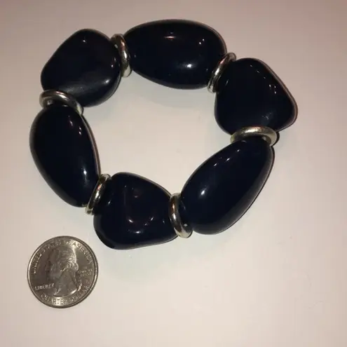 Vintage Navy Blue & Silver Tone Beaded Necklace & Bracelet Set