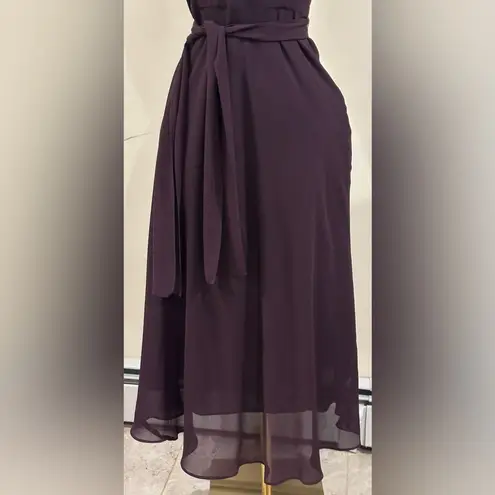 Sara Campbell Purple Plum Sheer Dress Tie In Front Turtleneck Zip On Side Sz 6.