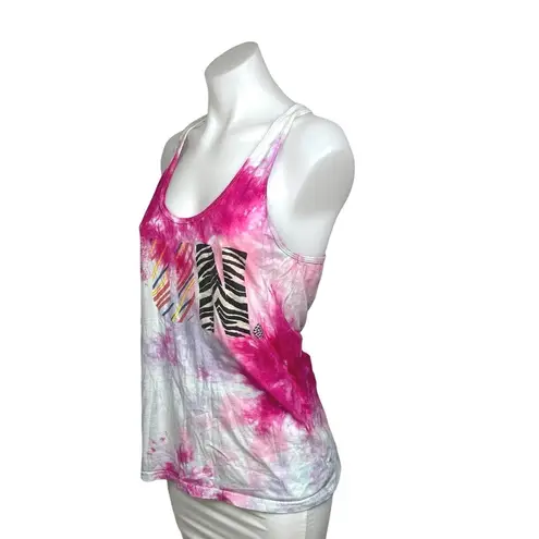 American Apparel  Pink White Tie Dye Scoop Neck Racer Back Activewear Tank Top L