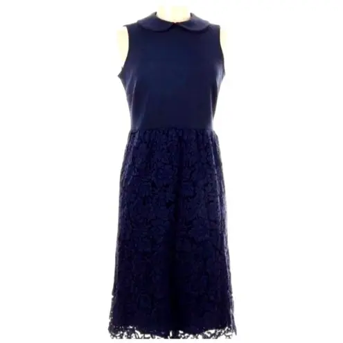 Nanette Lepore  Navy Peter Pan Collar Lace Overlay Fit Flare Dress Sz 4 Feminine