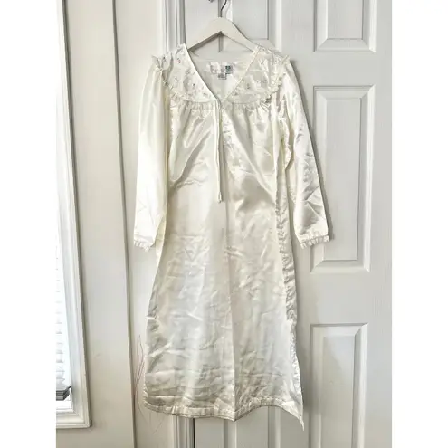 Moon Dance Vintage Ivory Satin Edwardian Full Length Floral Lace Nightgown M White Size M