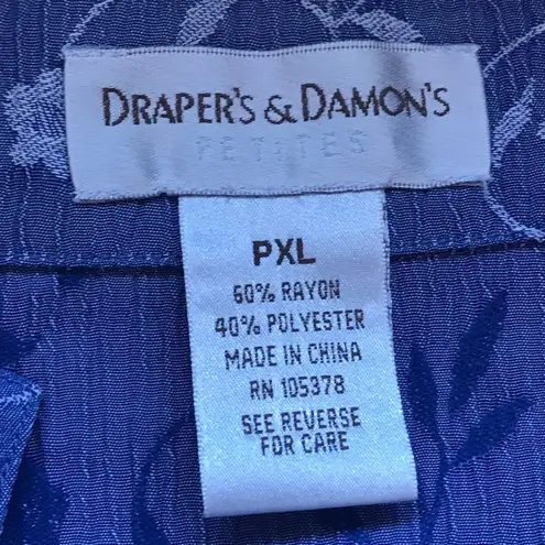 draper's & damon's Blue With White Embroidered Collared Button Top Size P XL