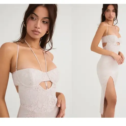 House Of CB  'Georgia' Crystal Satin and Lace Midi Dress cutout Size M NWOT‎