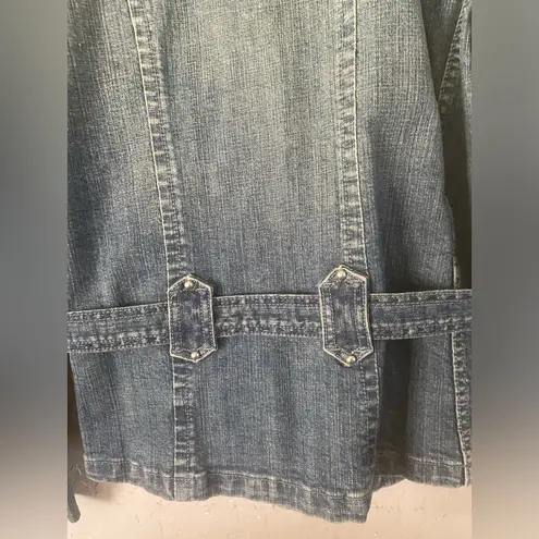 Y2K Belted Denim Jacket Y2K Women’s Sz L Minimalist Grunge VTG Moto Blue Size L