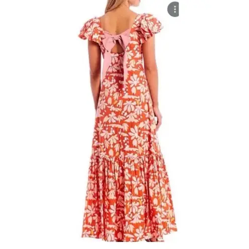 Sachin + Babi Darcy Dress Womens Size 2 Orange Tropical Tiered Ruffle Maxi Bow