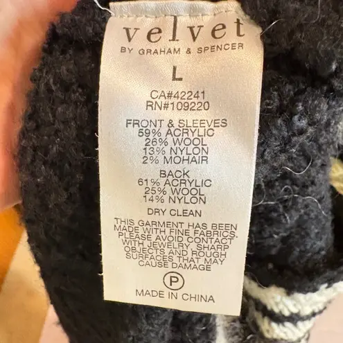 Velvet by Graham & Spencer Black White Patterned Open Front Fringe Cardigan L Size L