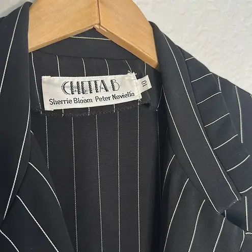 Chetta B Vintage Sherrie Bloom Menswear Pinstripe Dress Collared Wrap Midi Boss