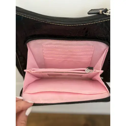 Liz Claiborne Black Croc Embossed Crossbody Shoulder Bag Purse Pink inner lining - Image 4