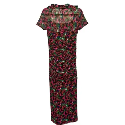 MISA Los Angeles Misa Red Pink Flutter Sleeve Bodycon Maxi Dress