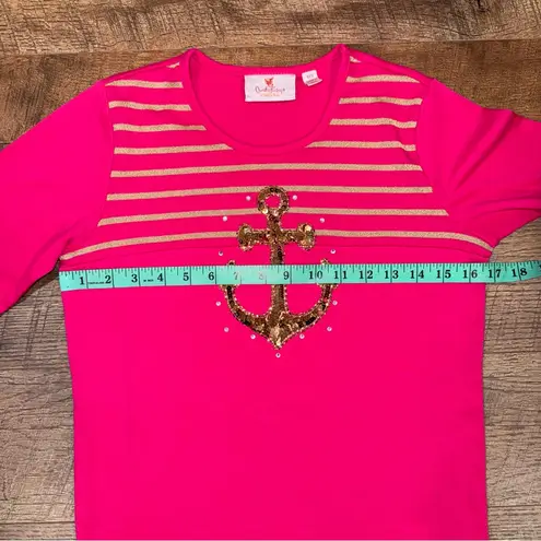 Quacker Factory Glam Sequins Anchor Sequin and Stripe Elbow Sleeve T