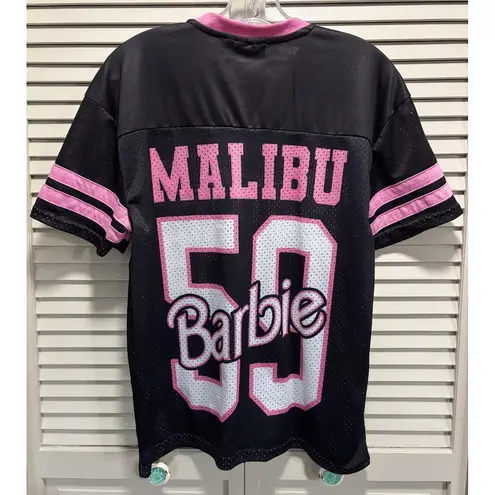 Barbie Black/Pink Short Sleeve Jersey Top Size Small V Neck Lined Mattel Graphic Pink