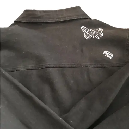 Quacker Factory Denim Stretch Jacket L Rhinestone Butterflies Casual Wardrobe