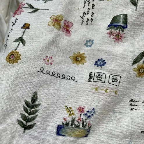 Vintage Linen garden print shift dress natural linen color sleeveless midi dress Size M