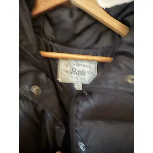 G.H. Bass Black Down Feather Puffer Vest Women’s Size XL Quilted Hooded Warm