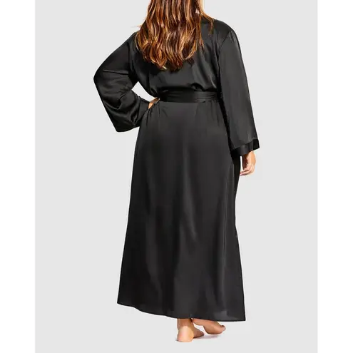 City Chic Fox & Royal Long Black Satin Robe Classic Minimalist Plus Size 18 M