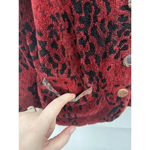 Coldwater Creek VTG Coldwater Cream Fleece Jacket Women Small Red Tapestry Granny Grandmacore