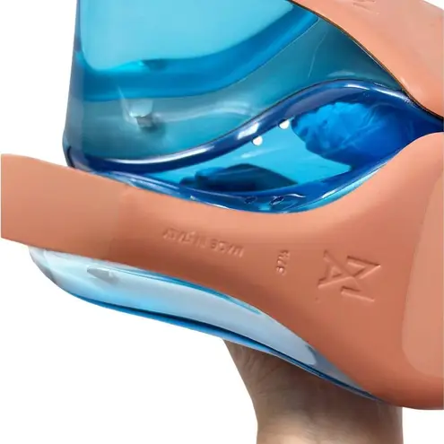 Amina Muaddi NEW Ane Pointed Toe PVC Glass Patent Wedges Heels Blue US 7.5