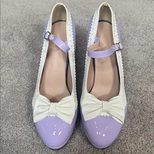Women’s Purple Chunky Heel Mary Jane Pumps Cute Bow Round Toe Size 8 NEW Purple