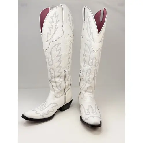 El Malcriado Womens Western Boots White Leather Embroidered Cowgirl Rodeo US 9