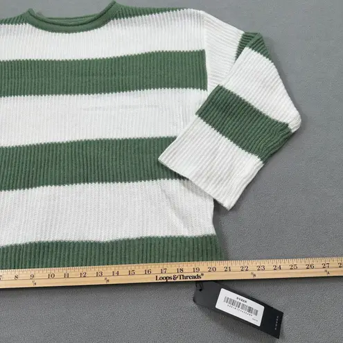 NWT S.DEER Sweater Womens M Striped Knit Green & White Crew Neck Pullover S Deer Size M