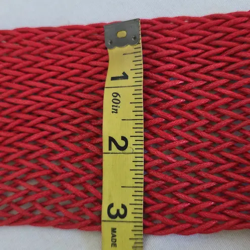 Vintage Red Leatherette Basket Weave Adjustable Buckle Belt