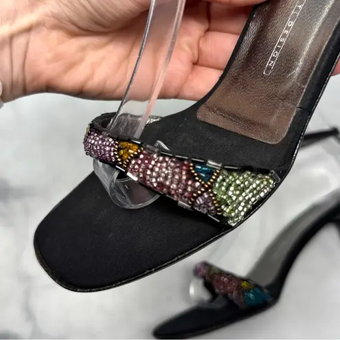 Giuseppe Zanotti Vintage 90s Y2K Beaded Ankle Strap Kitten Heels Retro Black 37