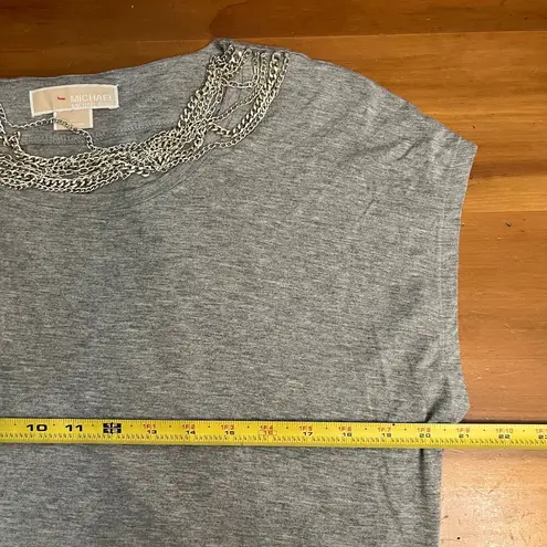 Michael Michael Kors Women's Gray Chain Collar Sleeveless Rayon Blend Top Large