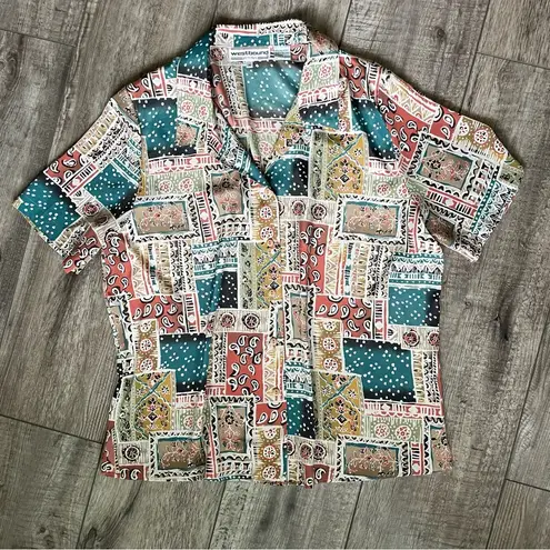 Westbound VINTAGE 1990s patchwork pattern button down blouse