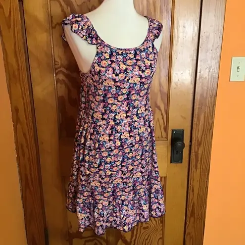 Bright Floral Feminine Ruffled Sun Dress Size XS