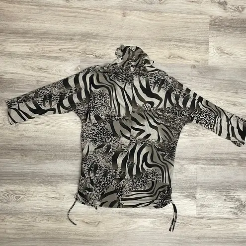 Isabella Rodriguez Tan Brown & Black Animal Print 3/4 Sleeve Ruched Sides Blouse