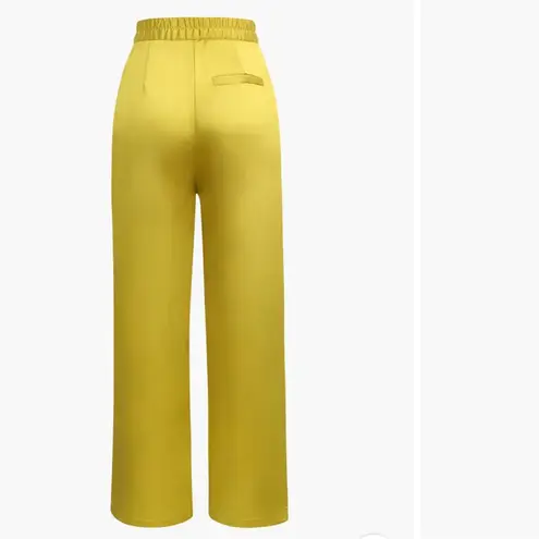 Micas Yellow Basic Satin High Waisted Straight Leg Trousers