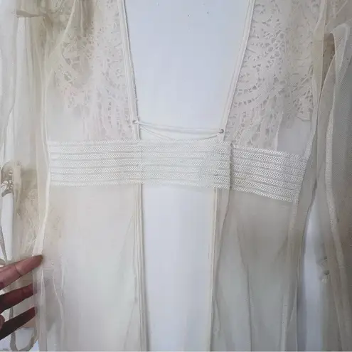 Vtge Boho Love University Cream Sheer long Cardigan long sleeve Fairy Peasant M Size M