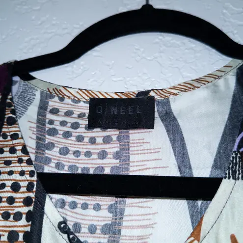 New Q|Neel Nordic Design White Printed Silk Blend Shift Dress Size 16 Multiple