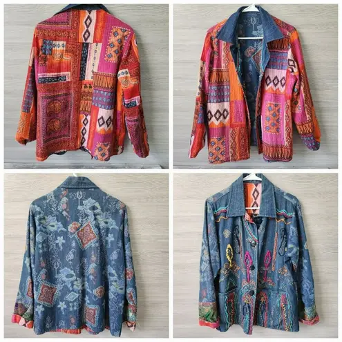 Flashback Art to Wear REVERSIBLE Colorful Floral Festival Jacket Bohh Patchwork Size M