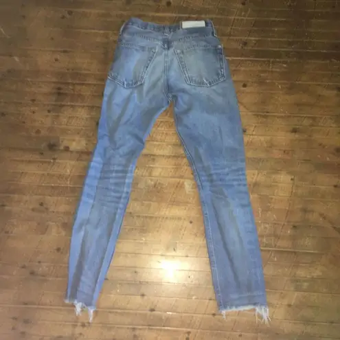RE/DONE distressed 90’s cropped size 24 button fly wedgie jeans