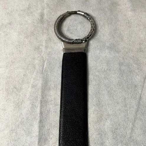 Chico's  Wide Black Adjustable Belt Hammered Silver Circle Buckle & Hook S/M