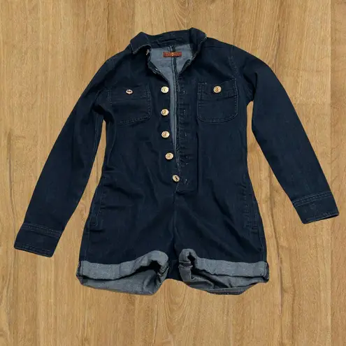 7 For All Mankind  Dark Denim Romper with Gold Buttons