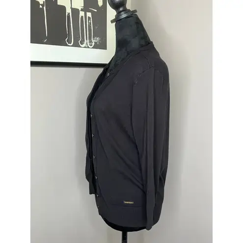 Ellen Tracy Front Button Long Sleeve Cardigan Sweater Womens Black Size Med