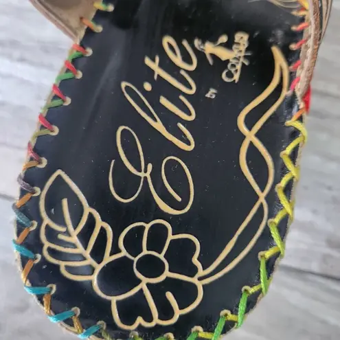 Elite by Corkys Womens Size 8 Jamaica Leather Floral Boho Hippie Wedge Sandals Brown