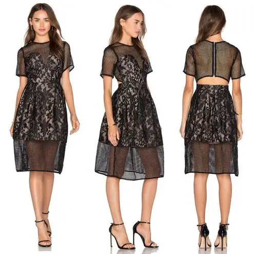 Elliatt  Velosity Dress Small Black Lace Midi Cocktail Wedding Formal Cut Out