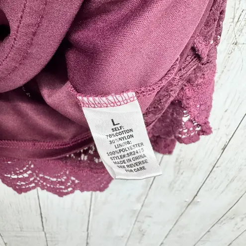 Sophie Rue Shirt Women Size Large Burgundy Lace Trim Detail Long Sleeve Blouse