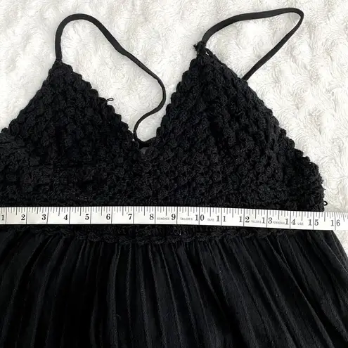 Aerie  Black Crochet Gauzy Criss Cross Tie Back Tiered Boho Beach Mini Dress L