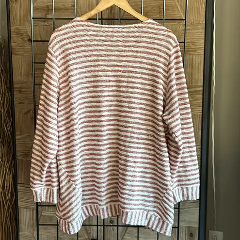 Christopher & Banks  Womens Sweater 2X White Red Long Sleeve Scoop Neckline Boho