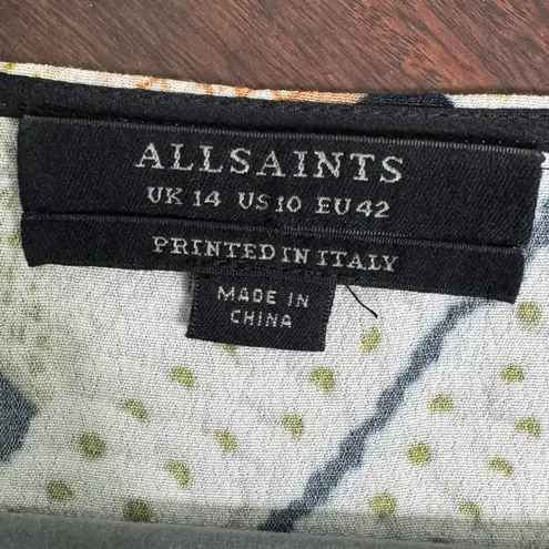 All Saints Silk Sonny Fuji Tunic Printed Black/Tan Dress 10 Womens Abstract