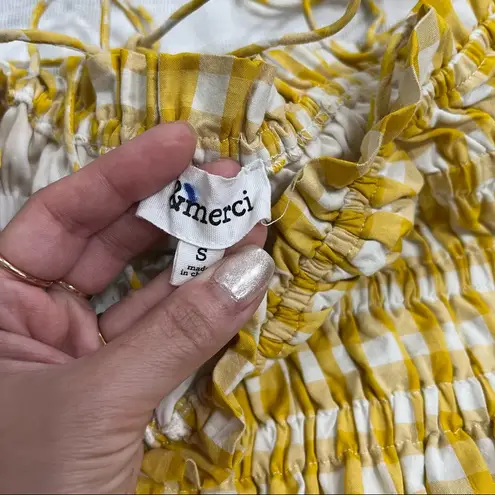 &merci & Merci Womens Yellow White Gingham Tie Straps Mini Dress Sz S Boho Cottagecore