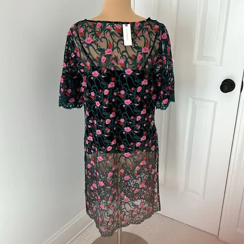 Moulinette Soeurs Anthropologie Floral Embroidered Mesh Tunic Dress
