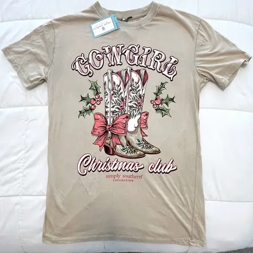 Simply Southern  “Cowgirl Christmas Club” T-Shirt. Size Medium. Tan