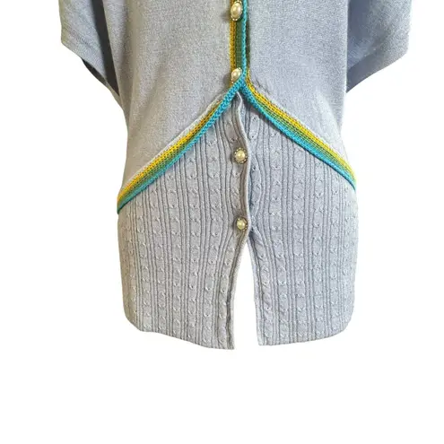 RAW 7 USA Silk Cashmere Graphic Short Sleeve Cardigan Sweater Women’s SZ:S Blue
