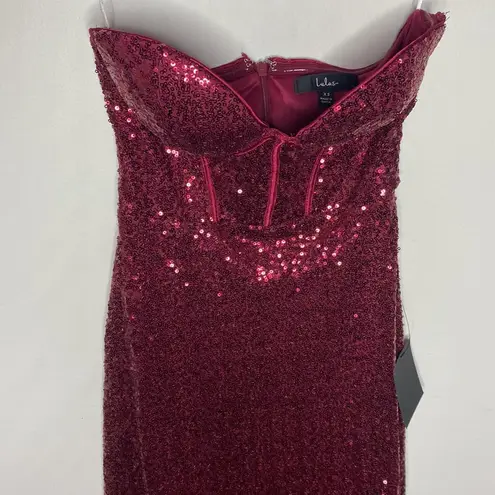 Lulus Boost Your Beauty Wine Red Sequin Strapless Bustier Midi Dress size XS